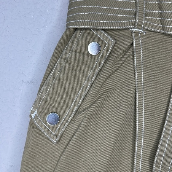 River Island 100% Cotton Khaki Green High Rise Paper Bag Belted Shorts Size US 6 - Picture 4 of 13